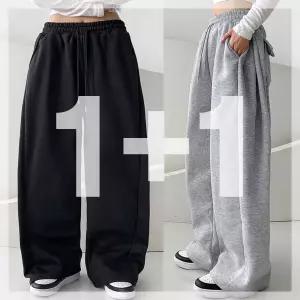 [원쁠원] 기모 버튼 포켓 사이드턱 와이드 겨울 트레이닝 바지 데일리 빅사이즈까지