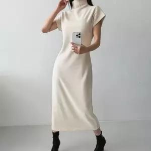 여자 기모 목폴라 골지 반팔 슬림핏 등원룩 롱원피스