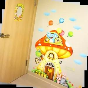 포인트벽지스티커 버섯 동물 퍼즐 스티커 포인트 벽지 놀이방 꾸미기