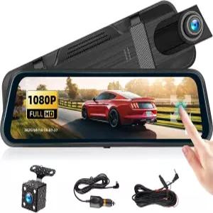 9.66인치 미러 대시 캠 1080P 터치스크린 리어 뷰 전면 후면 듀얼 카메라 슈퍼 나이트 비전 G-센서 루프