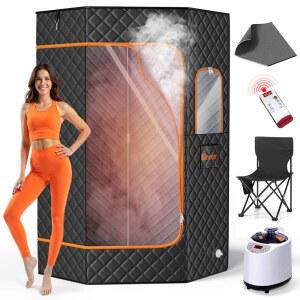 바이네서 휴대용 스팀 사우나, 대형 사우나 박스, 가정용 3L 1200W 스팀기가 장착된 텐트, 15단계, 투명, 블랙