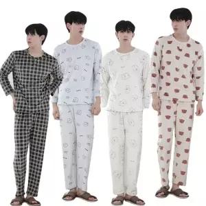 남성 극세사 체크 기모 잠옷 상하세트 곰돌이 잠옷세트 겨울 파자마 실내복