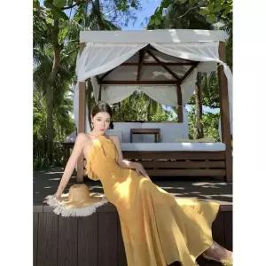 에네로 여성쉬폰원피스 홀터넥 펀칭 슬림핏 원피스 여행 촬영장 해변 바캉스 디너 파티 드레스 UNO1