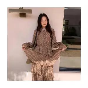 에네로 여성쉬폰원피스 가을 빈티지 체크 스트랩 원피스 UNO3