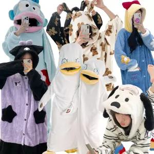 (홈파티)동물잠옷 모음전/반티 극세사잠옷 커플 빅사이즈 점프수트 홈웨어 루즈핏 귀여운 후드담요