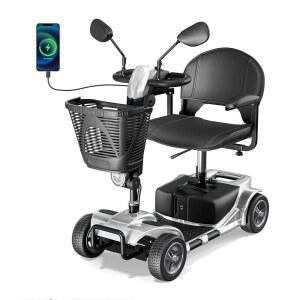 VOCIC 4륜 모빌리티 스쿠터, 전동 충전식 전기 헤드라이트, 바구니, 충전기, FSA/HSA 적격, D41(실버)