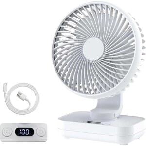 히칼리온 진동 소형 책상 선풍기, USB 충전식 배터리, 울트라 콰이어트, 4단 속도, 13시간 런타임, 월마운트 옵션, 콰이어트 가정, 침실 및 사무실, 흰색
