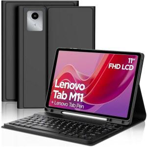 2024년 레노버 탭 M11 11인치 용 보리위안 키보드 케이스, 태블릿용 펜슬 홀더가 있는 탈착식 무선 블루투스 폴리오 스마트 커버(TB330FU / TB330XU) - 블랙