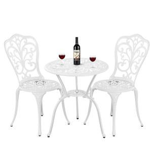 위니처 비스트로 세트 3피스 아웃도어 캐스트 알루미늄 파티오 세트, 우산 구멍, 전천후 테이블 및 의자 정원용 작은 가구 현관, 흰색