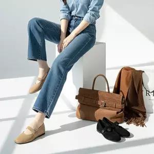 [비비오]메리제인 플랫슈즈 안감 퍼 스웨이드플랫 여성단화