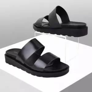 심플한 블랙 남성 투스트랩 슬리퍼 심플 쿠션 가죽샌들 WFJX7D8