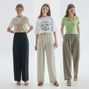 여성 썸머 새틴 세미와이드 팬츠 3종세트_PWWW_N