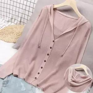 여자여름니트 4색 에어컨바람막이 후드 가디건 여름 iji9+6SOC