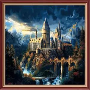 독스비 크로스 스티치 키트 초보자용 스탬프 바늘 포인트 자수 11CT 패턴매직 캐슬 18x18 인치