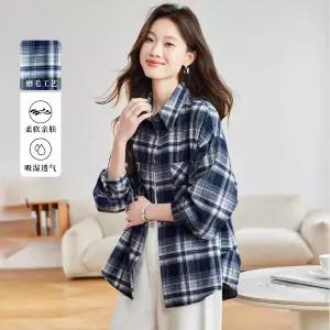 여성셔츠 봄가을 기모 체크 무늬 긴팔 셔츠 복고풍 레이어링 남방 심쿵해외구매