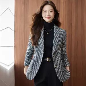여성자켓 가을 겨울 하운드투스 정장 코트 고급스러운 체크 모직 상의 심쿵해외구매