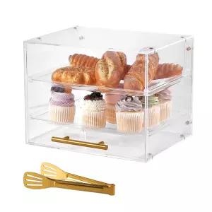 페이스트리 디스플레이 케이스 아크릴 베이커리 주방 조리대용 2단 브레드 박스 구운 제품용 황금 서비스
