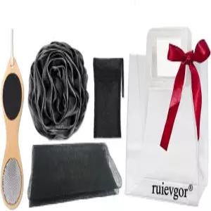 루파 선물 세트 목욕 퍼프 백 스크러버 각질 제거 천 발 관리 도구 및 비누 파우치 남성 여성용 샤워 욕실