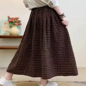 스트레인지 여자 데일리룩 스커트 정장 모직 가을 겨울 도톰 체크 보온 오버핏 롱 KUK4