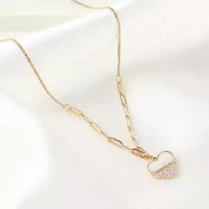 [콩심팥심]실버925 자개 러브하트 목걸이 큐빅목걸이 하트목걸이 925목걸이