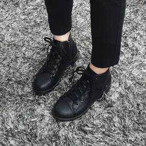 로드 국산 레이스업 통굽 숏 키높이 여성워커 5cm