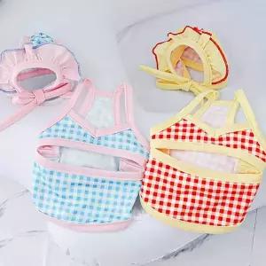 [알티피아]여름용 강아지 수영복 귀여운 체크무늬 모자 개용 여름 아이템