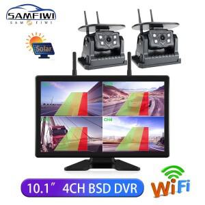 10.1인치 무선 차량 모니터 4채널 BSD DVR 자석식 태양광 와이파이 후방 카메라 듀얼 안테나 보안 시스템
