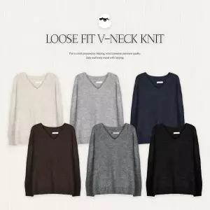 핫핑 [6컬러][여리핏/레이어드] 파이드 부클 루즈핏 브이넥 울 긴팔니트티