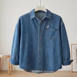 [보니제이]BONNIE J 여리 루즈핏 자수 포인트 워싱 코튼 데님 셔