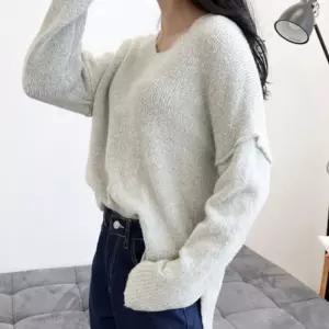 [라일리여성의류] Rly 걸스 레이디 롱셔츠 스웨터 브이컷 브이 일상템