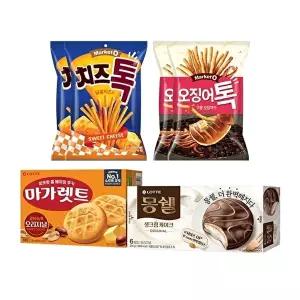 오징어톡x2 + 치즈톡x2 + 몽쉘 오리지널x1 + 마가렛트 오리지널x1