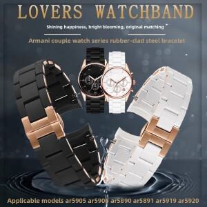 아르마니 AR5905 AR5919 시계 스트랩 남성용 23mm 여성용 팔찌 액세서리 용 고무 피복 강철 밴드