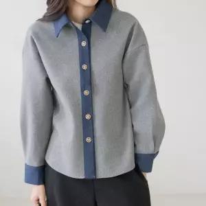 엄마옷 마담4060 모던베이직 얄로데님배색모직셔츠-QBL2601009-