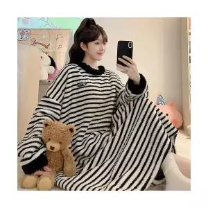 스파이더맨 여성 겨울 도톰반폴라 스커트 스트라이프 기모 롱 오버사이즈 파자마 OPH4