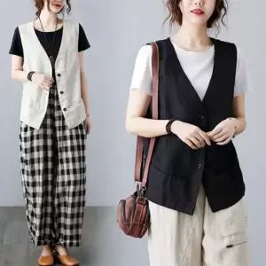 여성 베스트 겨울 포켓 루즈핏 점퍼 후드 외투 조끼 라인 봄 린넨 여름 잠바 아우터 은창]페이크 혼방 가을