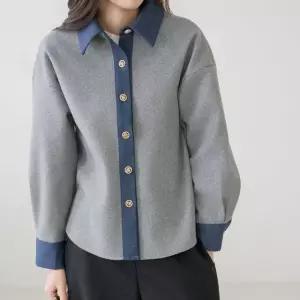 엄마옷 마담4060 모던베이직 얄로데님배색모직 여성 데일리 셔츠-RBL2601009-