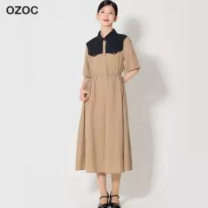 [오조크] 배색 금장 카라 몽뜨 원피스