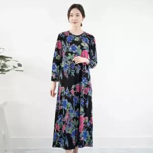 엄마옷 면 블랙바탕꽃 원피스 홈웨어 1GHJ24479 중년여성 마담 60 70대  빅사이즈 할머니
