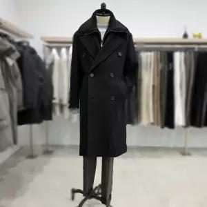 [레노마 옴므]23FW 오버핏 뽀글이 탈부착 카라 더블 롱코트 RPDMBH67A 블랙S10