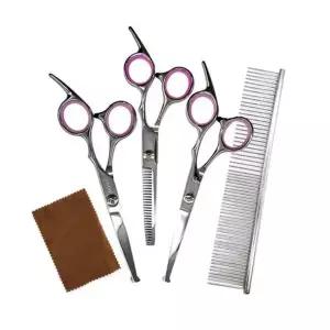 세트 일자 반려견 가위 미용 틴닝 안전 빗 커브