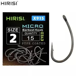 호환  Hirisi 15x 잉어 낚시 후크 아이 마이크로 바브 고 탄소강 고기 후크 PTFE 코팅 낚시 X915