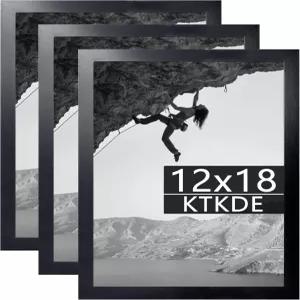 KTKDE 12x18 그림 프레임 블랙 나무 3팩 광택이 나는 플렉시글라스 포스터 스튜디오 갤러리 벽걸이 및