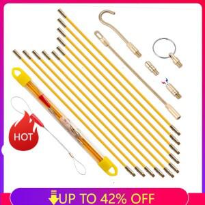 10피스 45CM/33CM 유리 섬유 와이어 케이블 푸시 풀러 러닝로드워터고기 당기는 키트 후크로드 도구와 벽