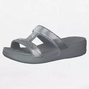 [크록스]여성 샌들 /V2- 207144-007 / Womens Crocs Monterey Metallic Slip-On Wedge Light Grey