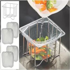 싱크대 바구니 홀더가 있는 주방 스트레이너와 200개의 스트레이너 네트 백 배수 필터 메쉬 백이 푸드 캐처