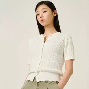 [백화점 정품] 빈폴 레이디스 [Essential] 코튼 케이블 반소매 라운드 가디건 카디건 화이트 (BF575AE011)