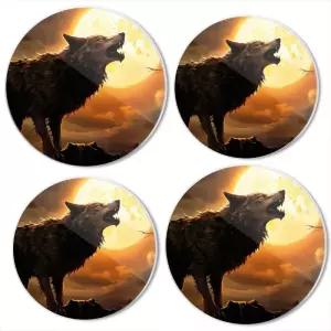 바호멕 가스레인지 버너 커버 4종 세트 캐슬 라운드 메탈 전기레인지 전 보름달을 향해 울부짖는 늑대 보호