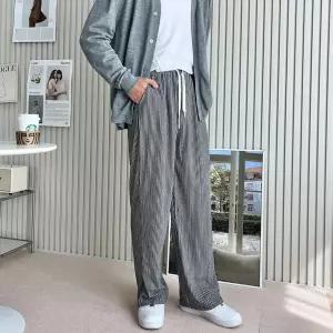 남녀 스트라이프 허리밴딩 홈웨어 패션 와이드 팬츠편한 바지 남자밴 통바지 단가라 데일리