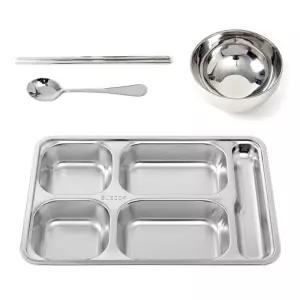 온키친 스텐 4구 식판 풀세트 (수저칸) (특대)학교 집식판 학생 캠핑 단체급식 간식 회사식당 배식판