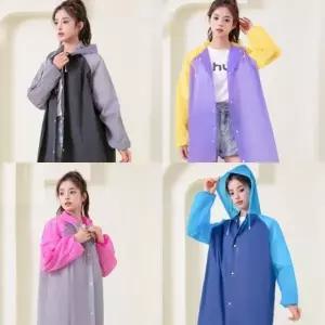 여성 후드 배색 레인코트 우비 여자 장마 방수 롱 코트 여름 학생